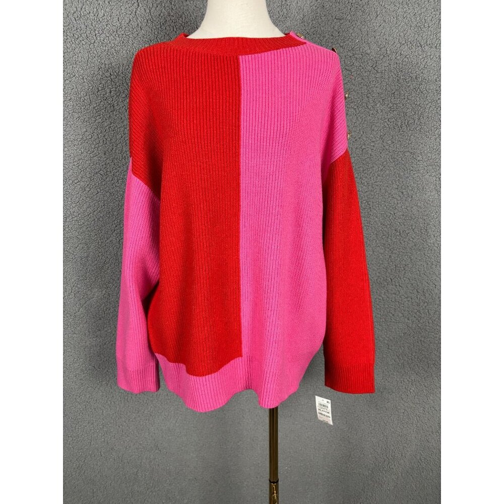 On 34Th Women's Color Block Button Shoulder Sweater Extra Large Multicolor NWT's